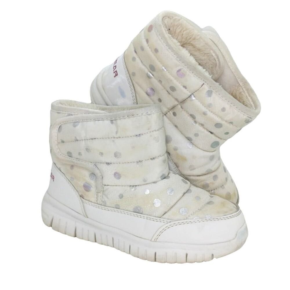 HobiBear Girls Siler & White Waterproof Shearling Lined Boots - Size 2.5